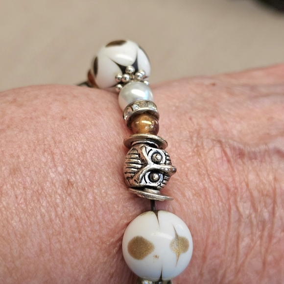 SET! Bronze Blown Glass Heart Pendant with Pearl and Beaded Bracelets - Picture 8 of 15